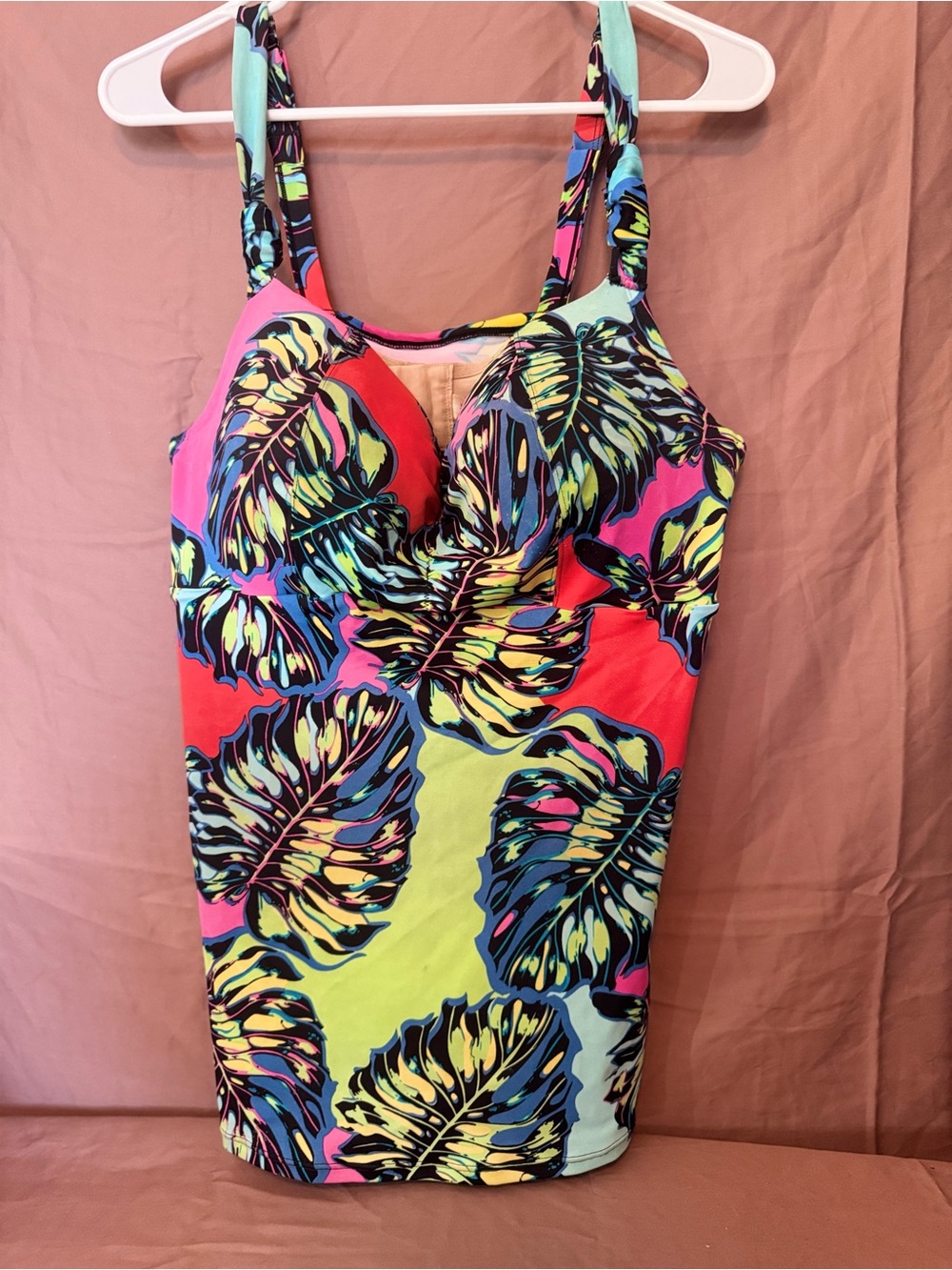 Cacique Neon Tropical Print Bikini Top - Blue, Pink, Yellow